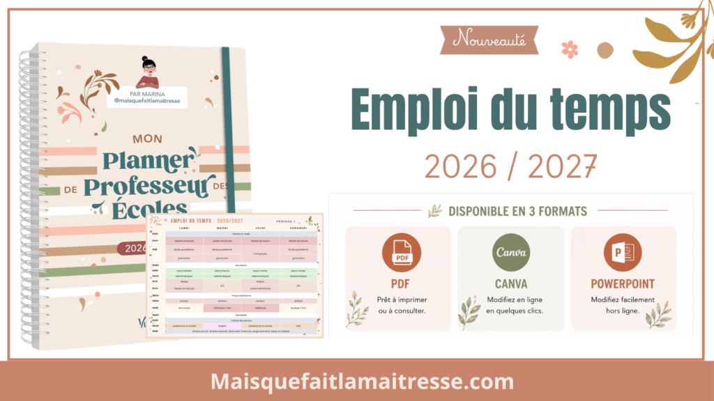 Mon emploi du temps CE1, CE2 et CE1/CE2 2026/2027 à télécharger